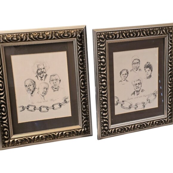 Set of 2 Framed Hand Signed Black History Graphite Drawings by T. Ellis - Picture 3 of 14